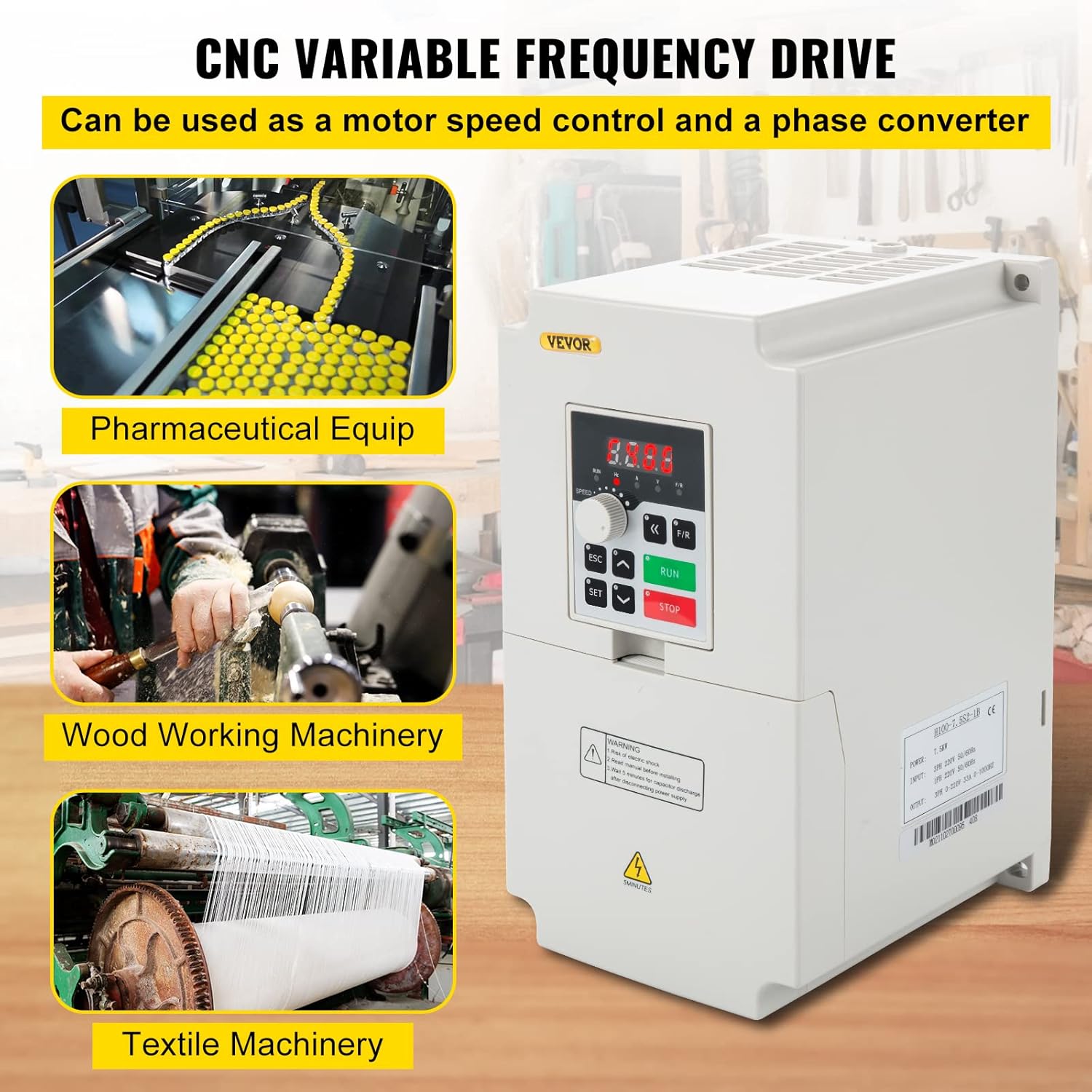 VEVOR VFD 7.5KW 220V 10HP, 1 or 3 Phase Input, 3 Phase Output Variable Frequency Drive, AC 33A 0~1000HZ CNC Motor Inverter Converter for Motor Speed (RS485)