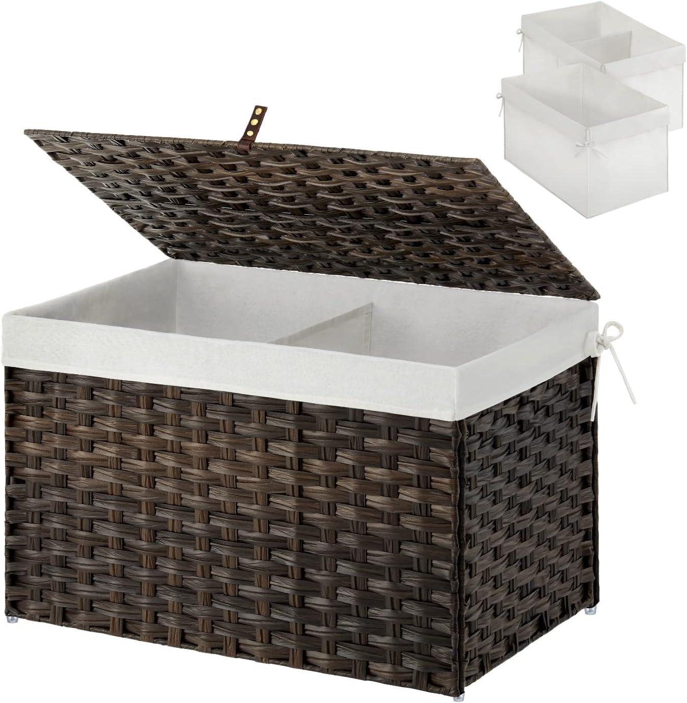 GREENSTELL Storage Basket with Lid, Handwoven Large Shelf Basket with Cotton Liner and Metal Frame, Foldable & Easy to Install, Storage Box Basket Bin with Handle for Bedroom, Laundry Room Natural S Pack of 2