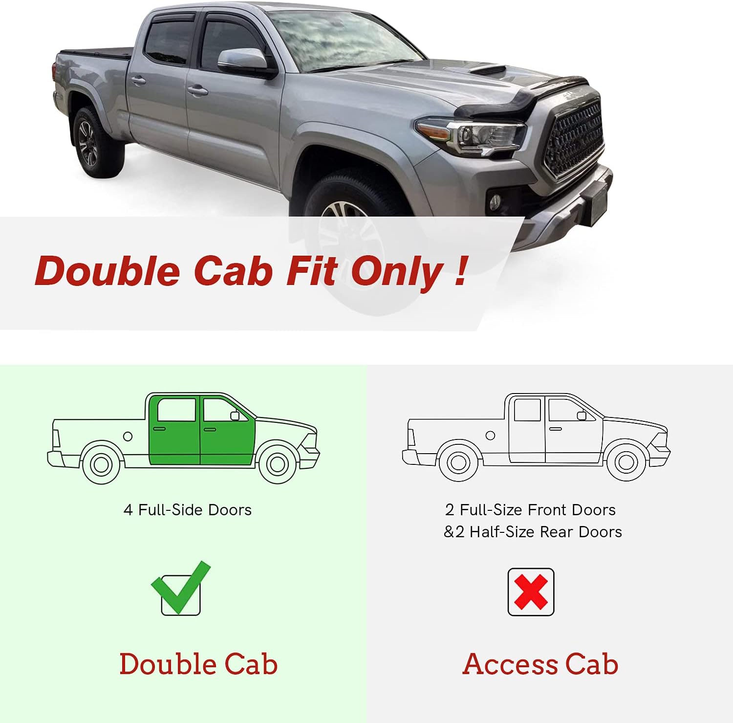 in-Channel Rain Guards Compatible with 2016-2022 Tacoma Double Cab Side Window Deflectors, Vent Window Visors, Front+Rear