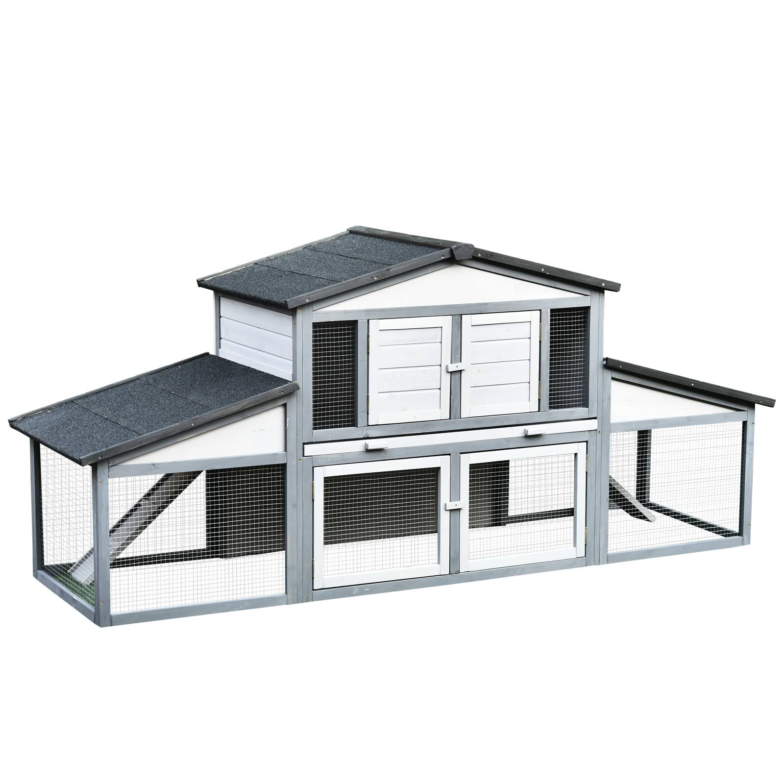 PawHut Wooden Rabbit Hutch with Outdoor Run Area - Waterproof Roof and Big Living Space Perfect for Bunny/Small Animals