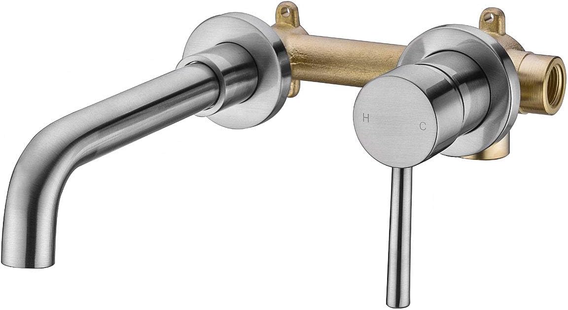 HANEBATH Brass Matte Black Bathroom Faucet, Single Handle Wall Mount Bathroom Sink Faucet with Rough in Valve