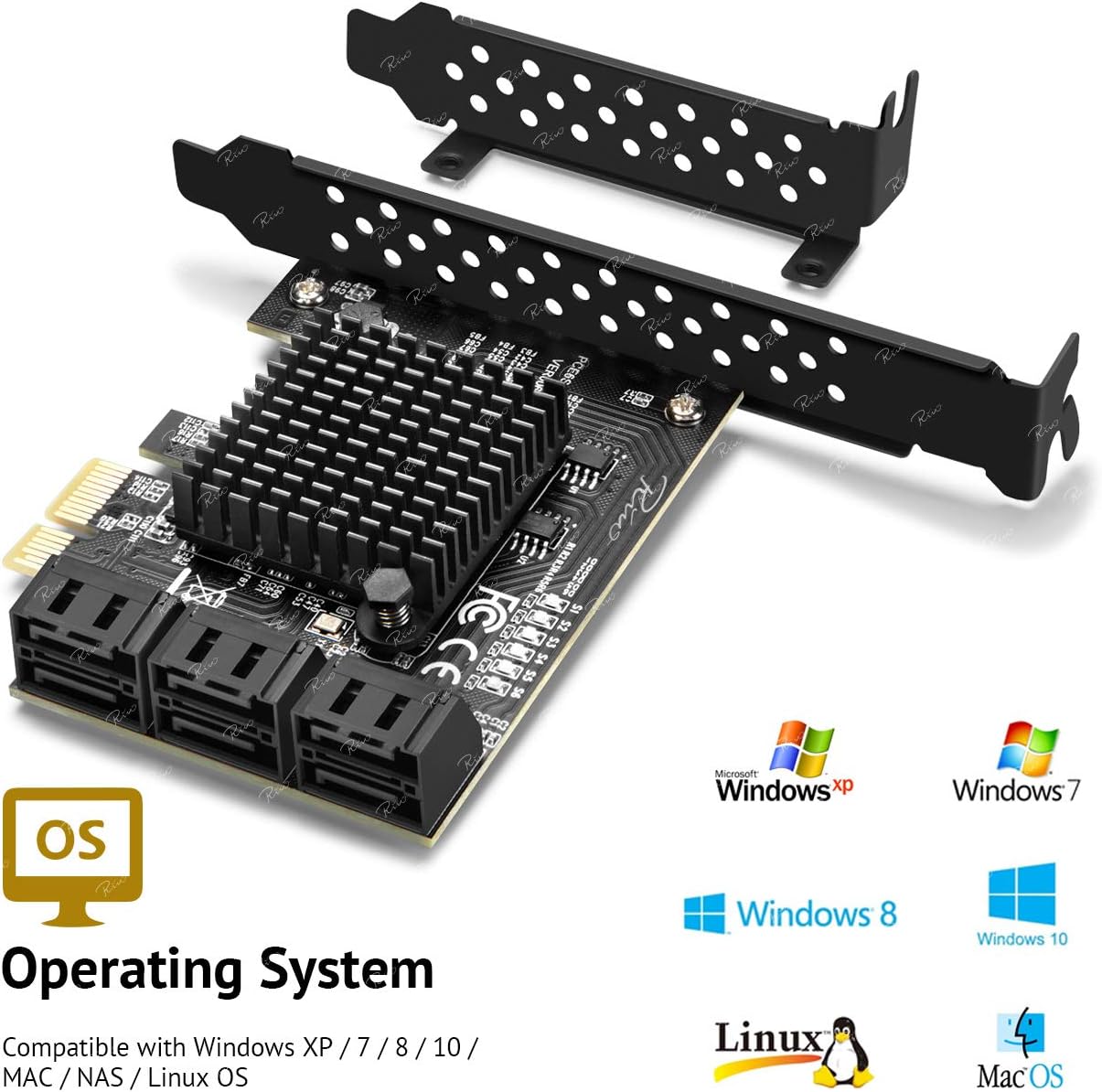 Rivo SATA III PCIe Card, 6 Sata Ports with 6 SATA Data Cables a SATA Powe Splitter Cable, 6 Gb/s SATA Controller PCIe Expression Card with Low Profile Bracket,Support 6 SATA 3.0 Hard Drives ​ Pack of 2