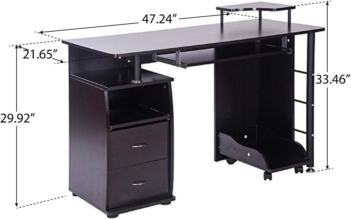 Merax Computer Desk with Drawers，Modern Home Office Desk, Computer Desk with Keyboard Tray/Hutch/Shelves/Storage and Monitor Shelf,Spacious Study Writing Desk Workstation