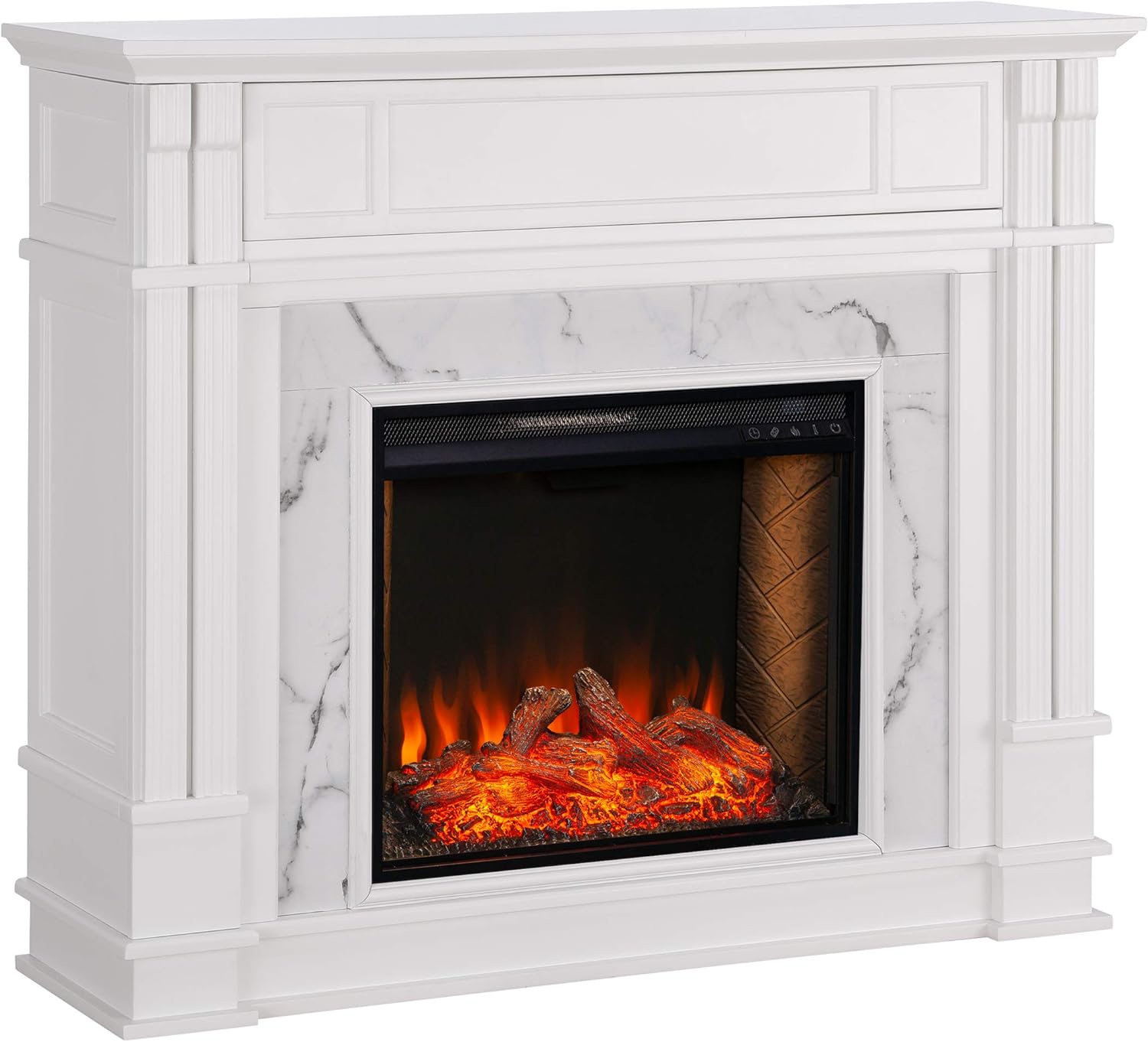 SEI Furniture Highgate Alexa-Enabled Electric Hidden Media Shelf Fireplace, White with Faux Marble