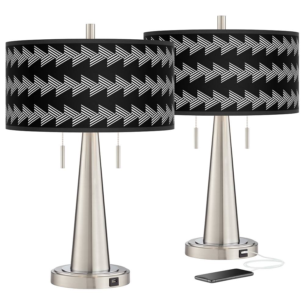 Giclee Glow Victory March Vicki Brushed Nickel USB Table Lamps Set of 2, Black