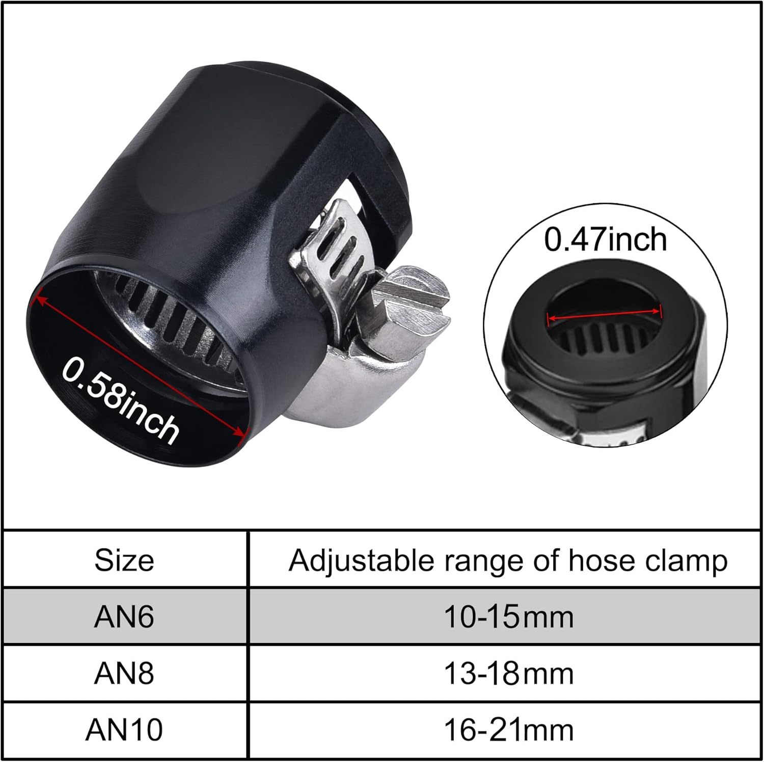 EVIL ENERGY 6AN Hose Finisher Clamp, Hex Hose End Finisher with Clamp Aluminium Black Pack of 4