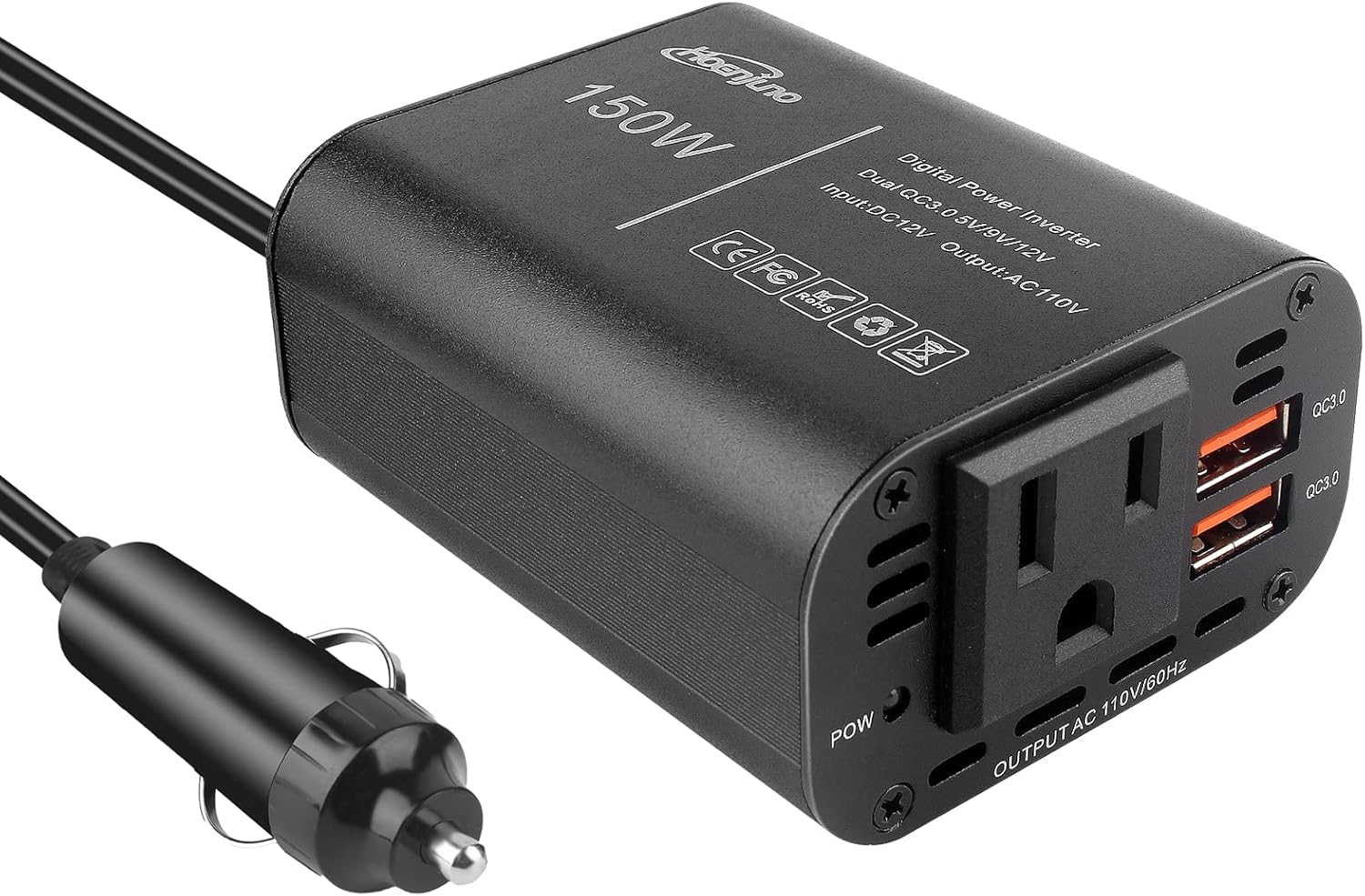 150W Power Inverter for Car, Hoenjuno DC 12V to 110V AC Car Charger Adapter Outlet with QC3.0 Dual USB Car Converter Plug for Laptop Computer (Red)