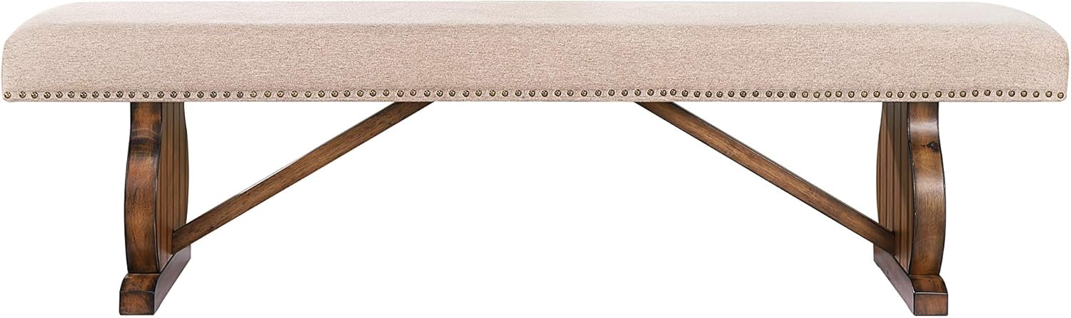 Acme Furniture Maurice Bench, Khaki Linen & Antique Oak