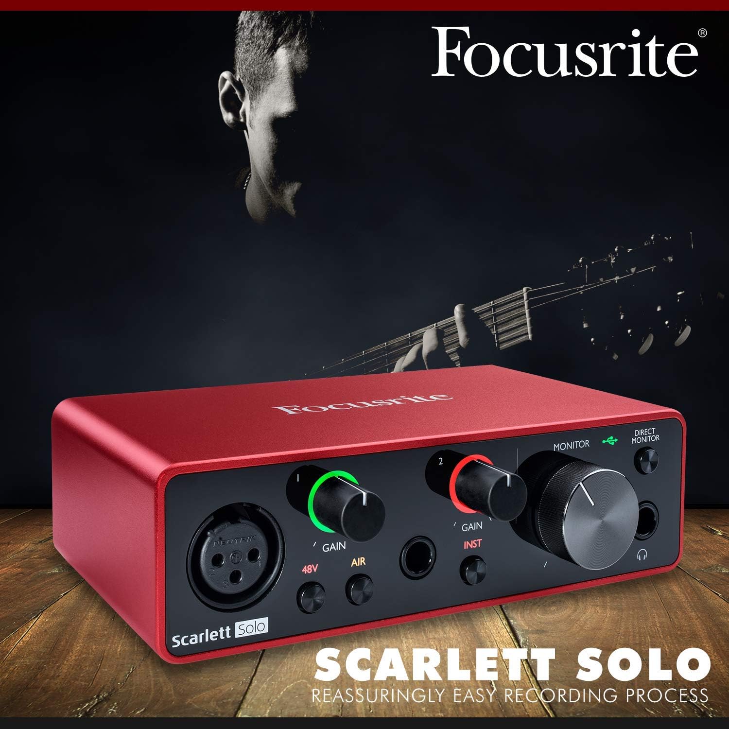 Focusrite Scarlett Solo USB Audio Interface (3rd Generation) + Samson SR360 Over-Ear Dynamic Stereo Headphones, Cables and Accessories