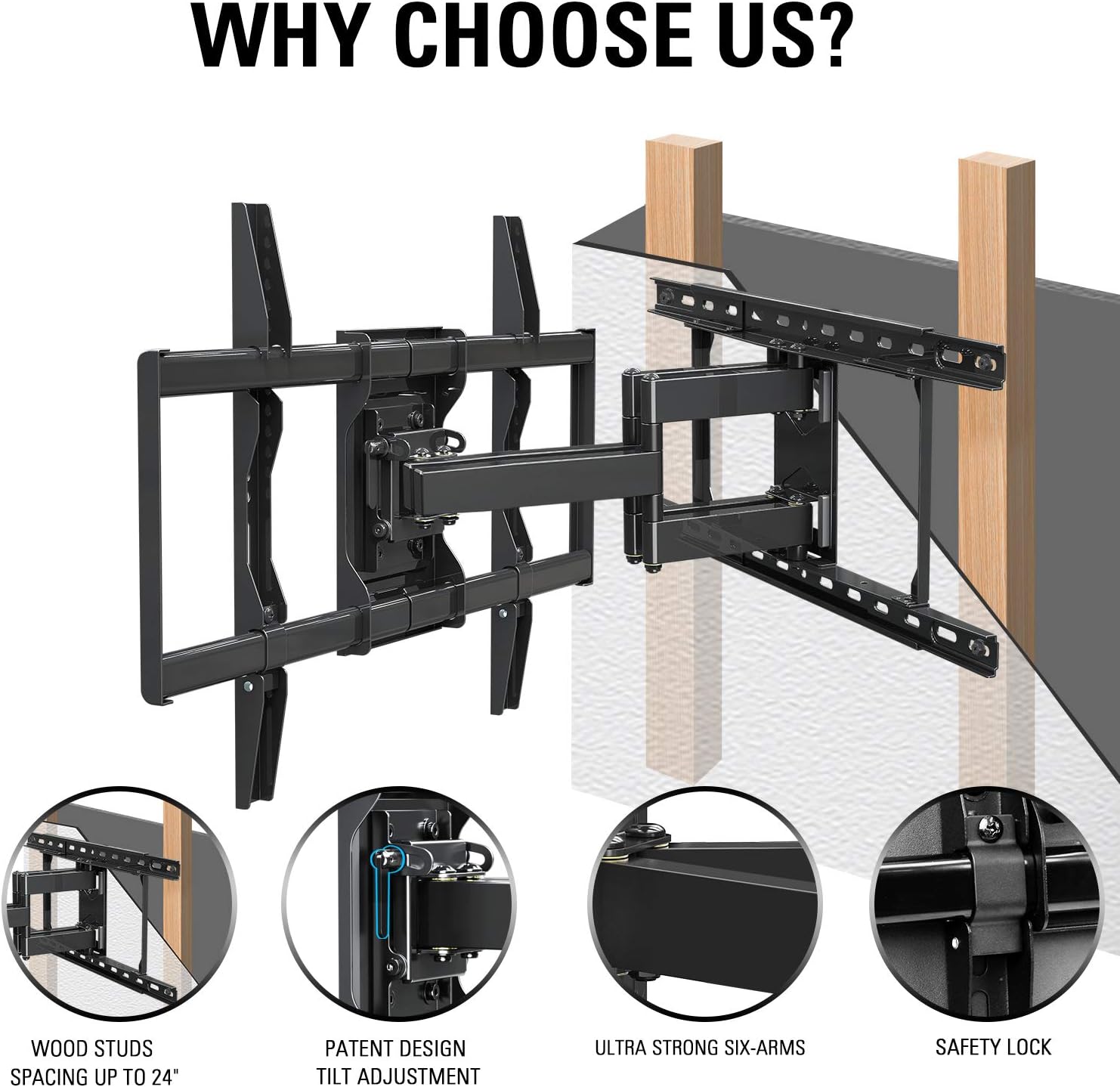 Mounting Dream TV Wall Mounts TV Bracket for Most 42-70 Inch TVs, UL Listed Premium TV Mount Full Motion with Articulating Arms, Max VESA 600x400mm and 100LBS, Fits 16