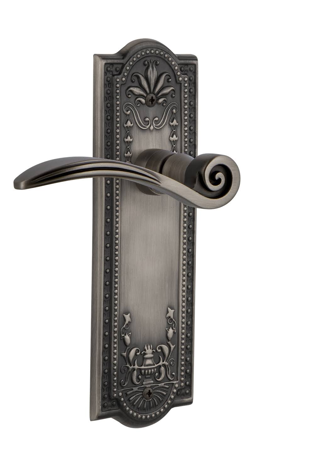 Nostalgic Warehouse Meadows Plate Privacy Swan Lever in Antique Pewter