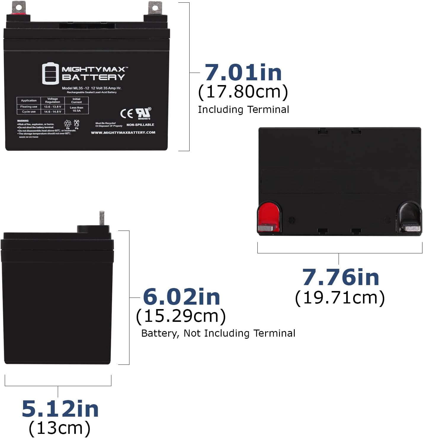 ML35-12 - 12V 35AH U1 Deep Cycle AGM Solar Battery Replaces 33Ah, 34Ah, 36Ah