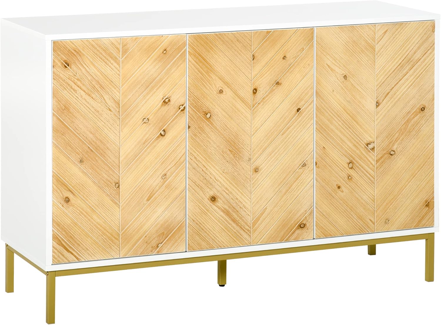 HOMCOM Modern 3 Door Accent Sideboard Storage Cabinet with Chevron Pattern and Adjustable Shelving, Natural Wood
