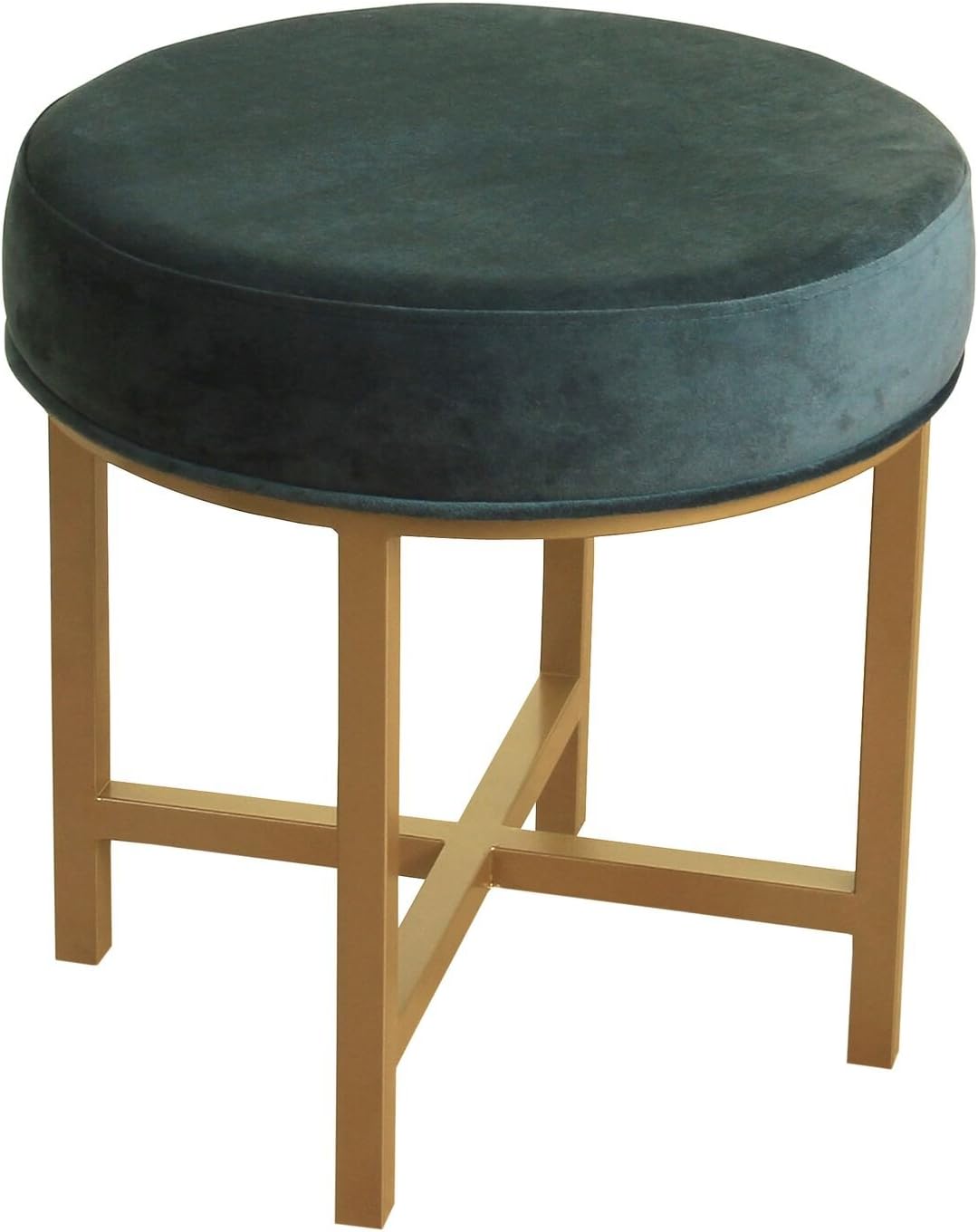 HomePop Round Metal Base Decorative Ottoman, Silver Pack of 2