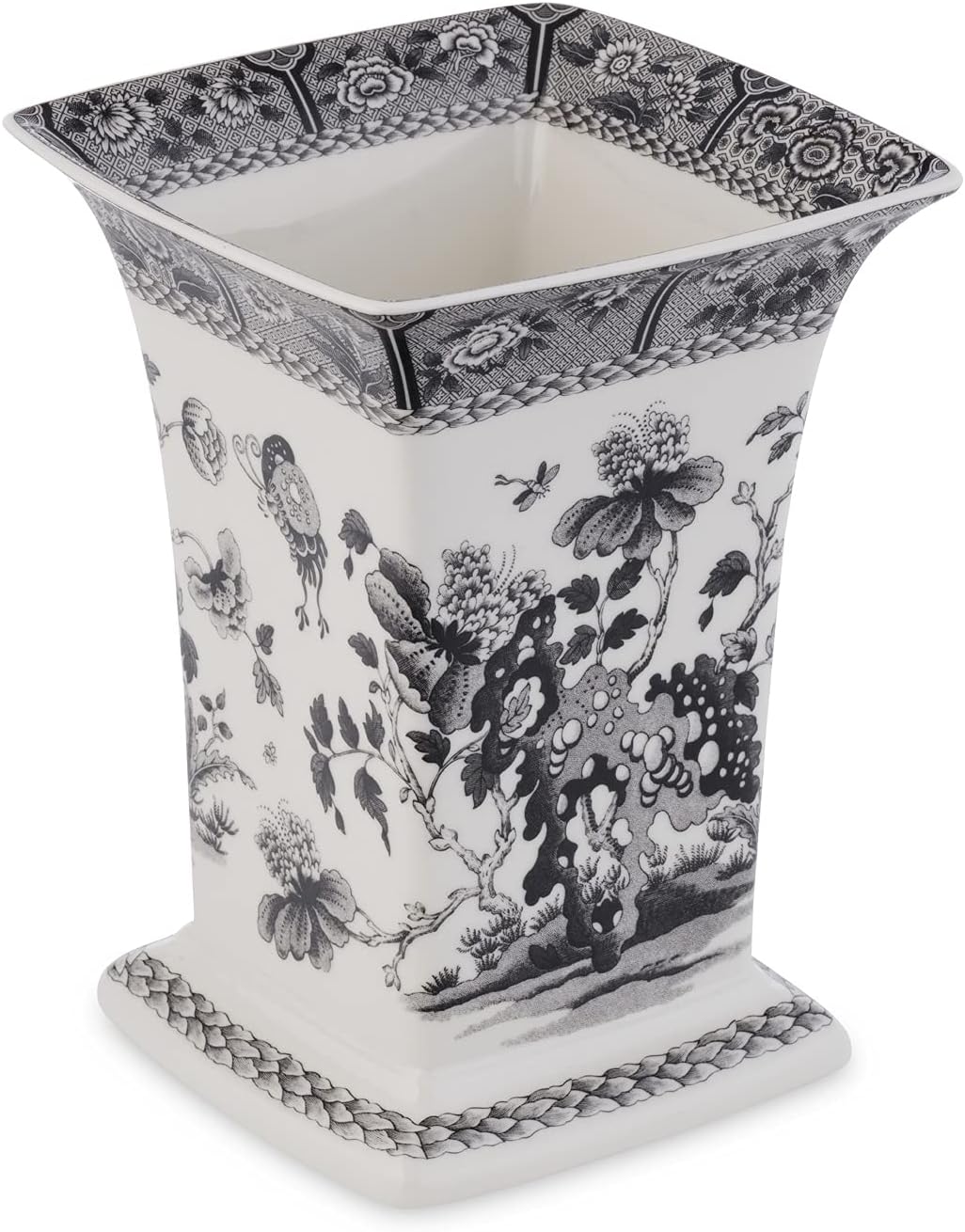 Spode - Heritage Collection Porcelain Square Decorative Vase Featuring Black and White India Motif - 8.75