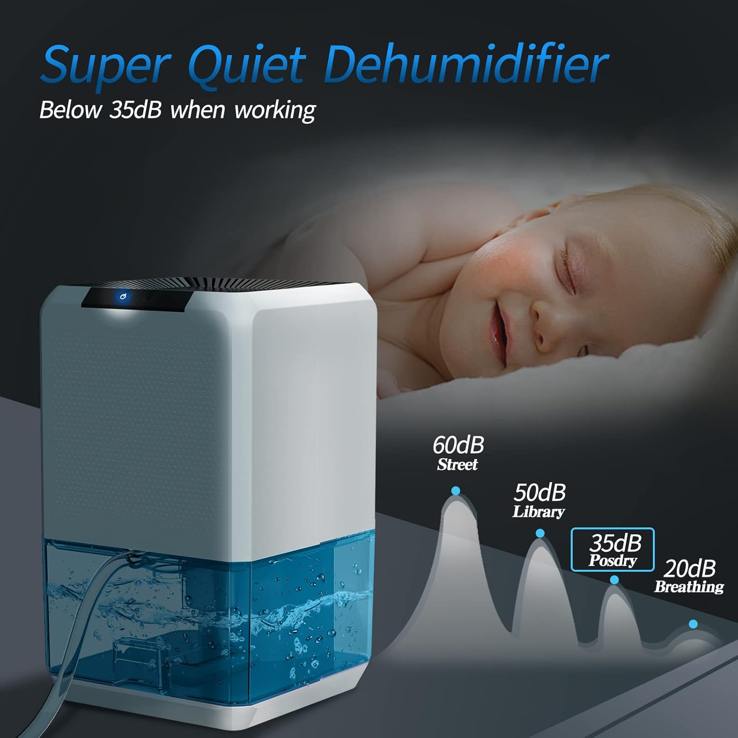 Dehumidifiers for Home, Posdry 1500ML (51oz) Capacity Portable Small Quiet Dehumidifiers with Drain Hose Auto Shut-off for Basement, Bedroom, Bathroom, Garage, RV, Closet, Caravan,Damp Rid- 7 Color LED Light(350 sq ft) Pack of 2