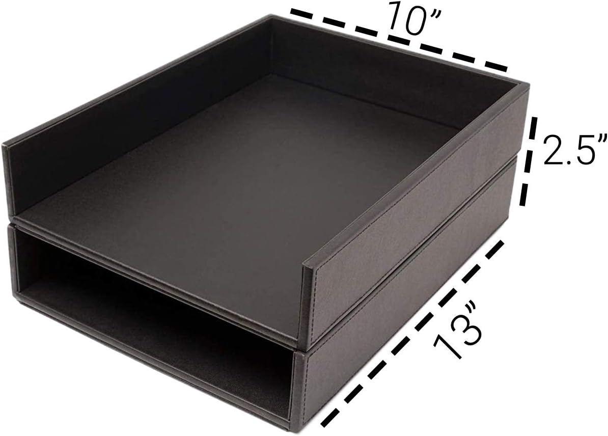Armory by Castle - Leatherette Two Stackable Paper Trays Desk Organizer - Clutter Organizer for Home, Office, Personal, and Employee Files (Two Paper Trays - Stackable) Pack of 2