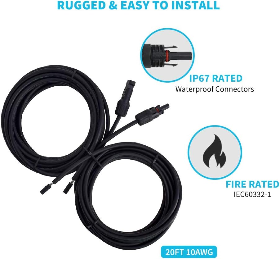 Renogy 100W System Acessory w/ 8Ft Tray Cable, 20Ft 10AWG Adaptor Kit, 1 Set of Z Brackets for Single Solar Panel