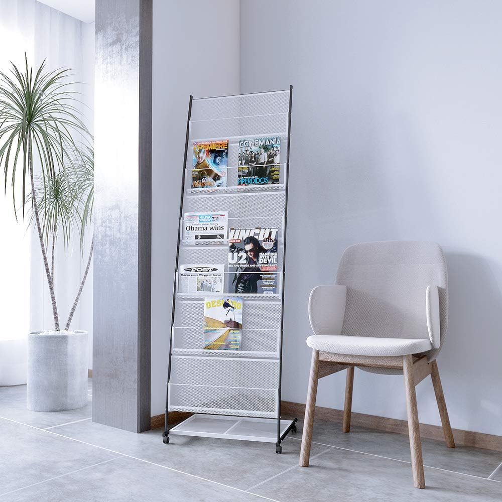 BLOVE Brochure Display Stand Floor Standing Literature Magazine Rack Holder Newspaper Stand with 6 Pockets(Shelves) for Products Exhibition Fairs Show