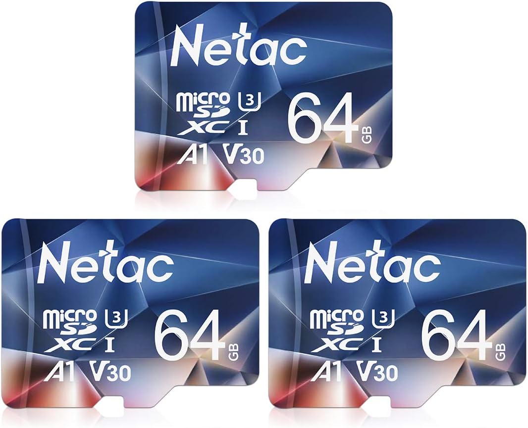 Netac Micro SD Card 64GB 3 Packs, Mini TF Memory Card with up to 100 MB/s, UHS-1, U3, Class 10, SDXC, EXFAT, V30, A1, 4K, UHD, FHD Pack of 2
