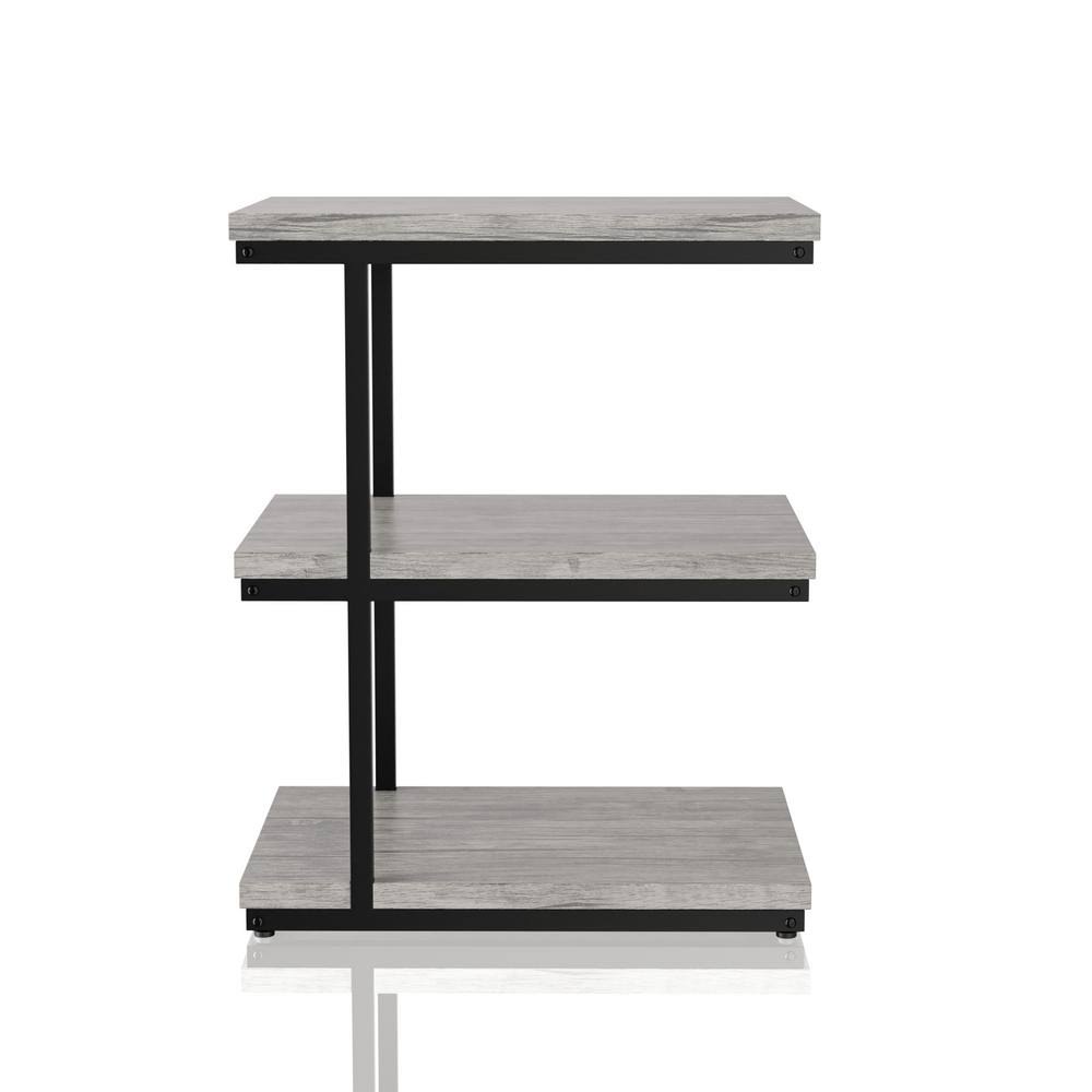 Furniture of America Revin 19 in. Matte Black Coating and Light Gray Rectangle Wood Top Side Table