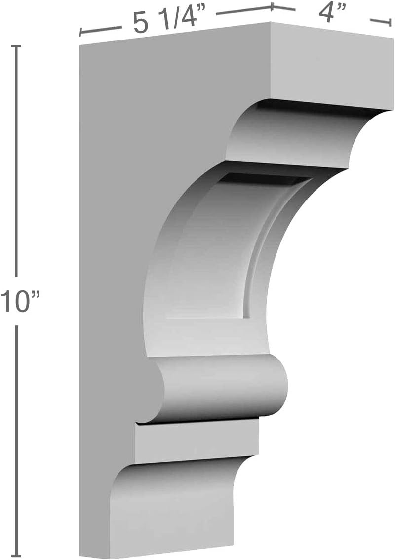 Ekena Millwork BKT05X10X03DI-CASE-4 4 inch W x 5 1/4 inch D x 10 inch H Diane Bracket (4-Pack), Pack of 2