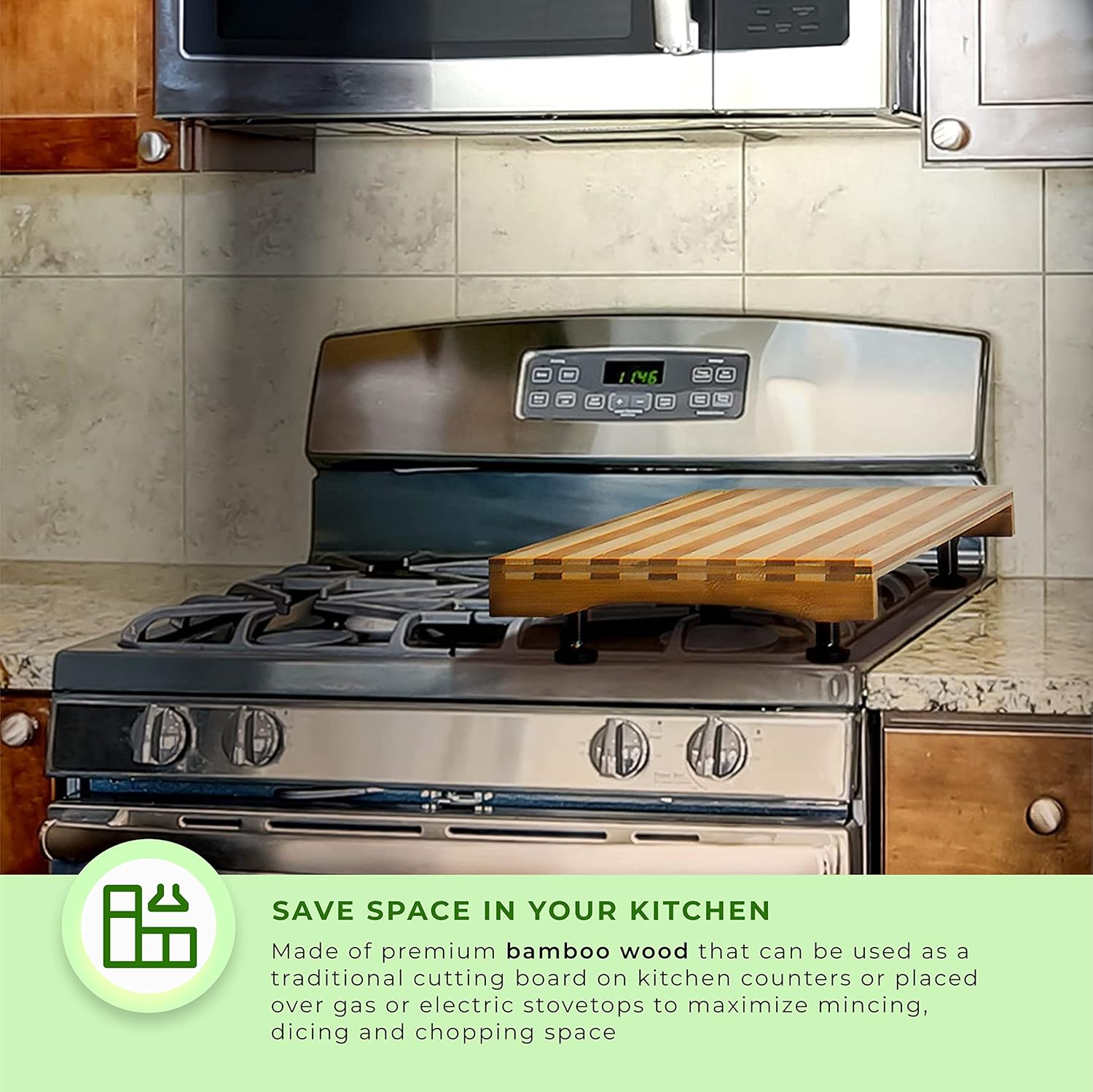 Prosumer's Choice Dual-purpose Bamboo Stovetop Cover Workspace and Countertop Cutting Board with Adjustable Legs Pack of 2