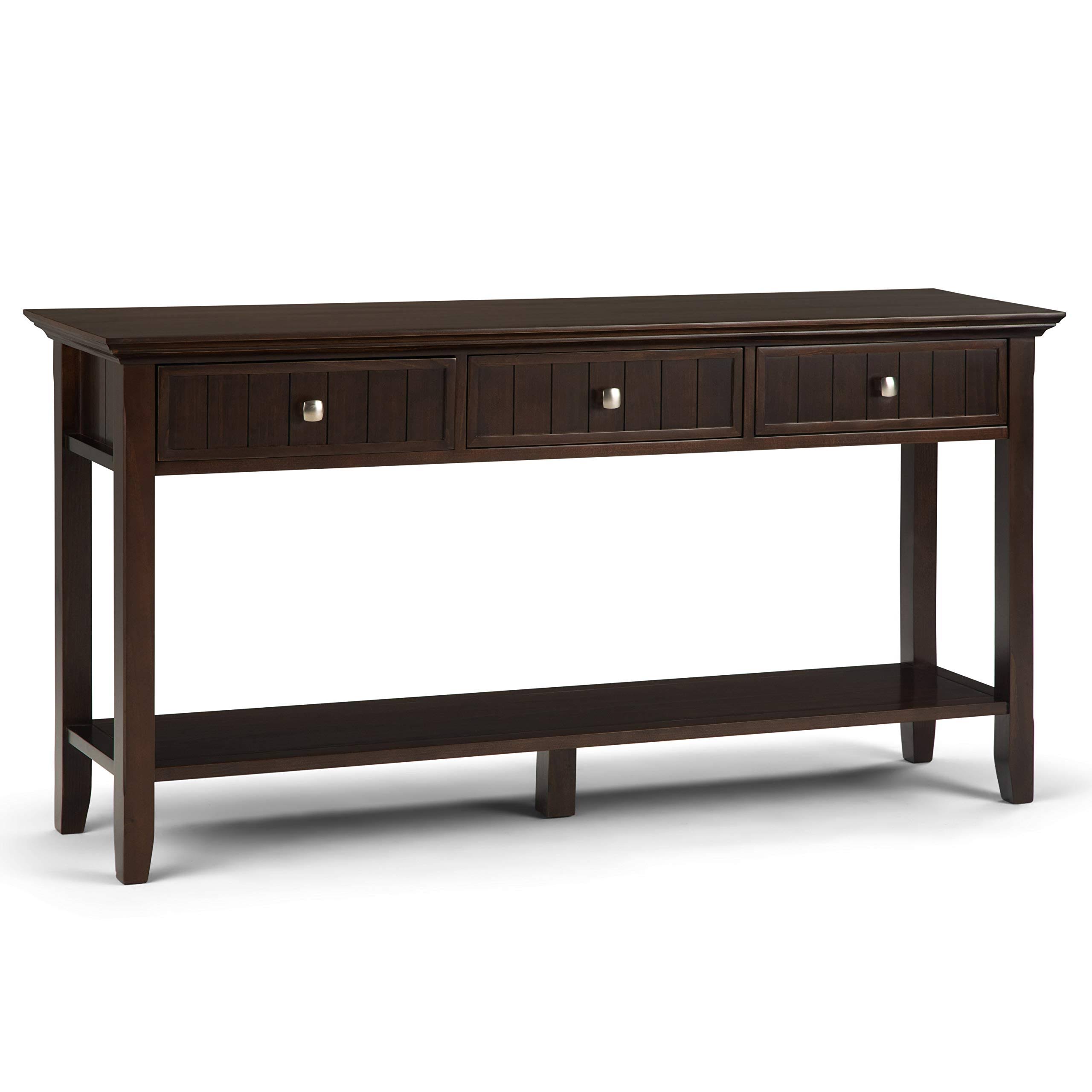 Simpli Home Acadian Wide Console Sofa Table in Brunette Brown