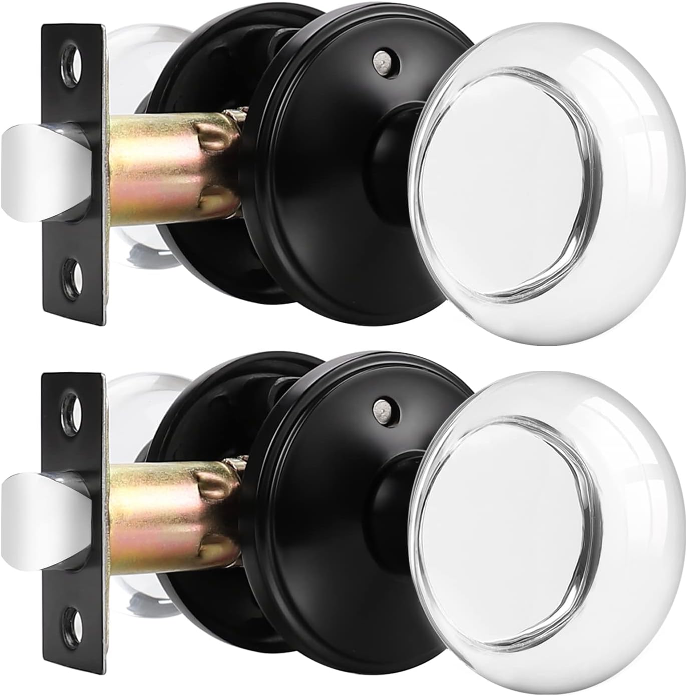 Orger 6 Pack Crystal Door Knobs for French Door, Dummy Door Handles in Black Finish, Inactive Single Side Interior Door Handles, Clear Glass Door Knobs with Round Rosette