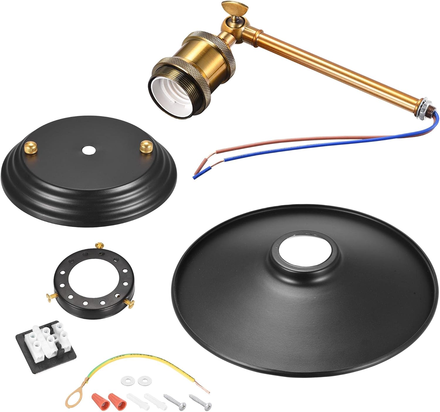 uxcell Wall Sconce Lighting E26/E27 Lamp Holder Metal Lampshade Black Golden Tone