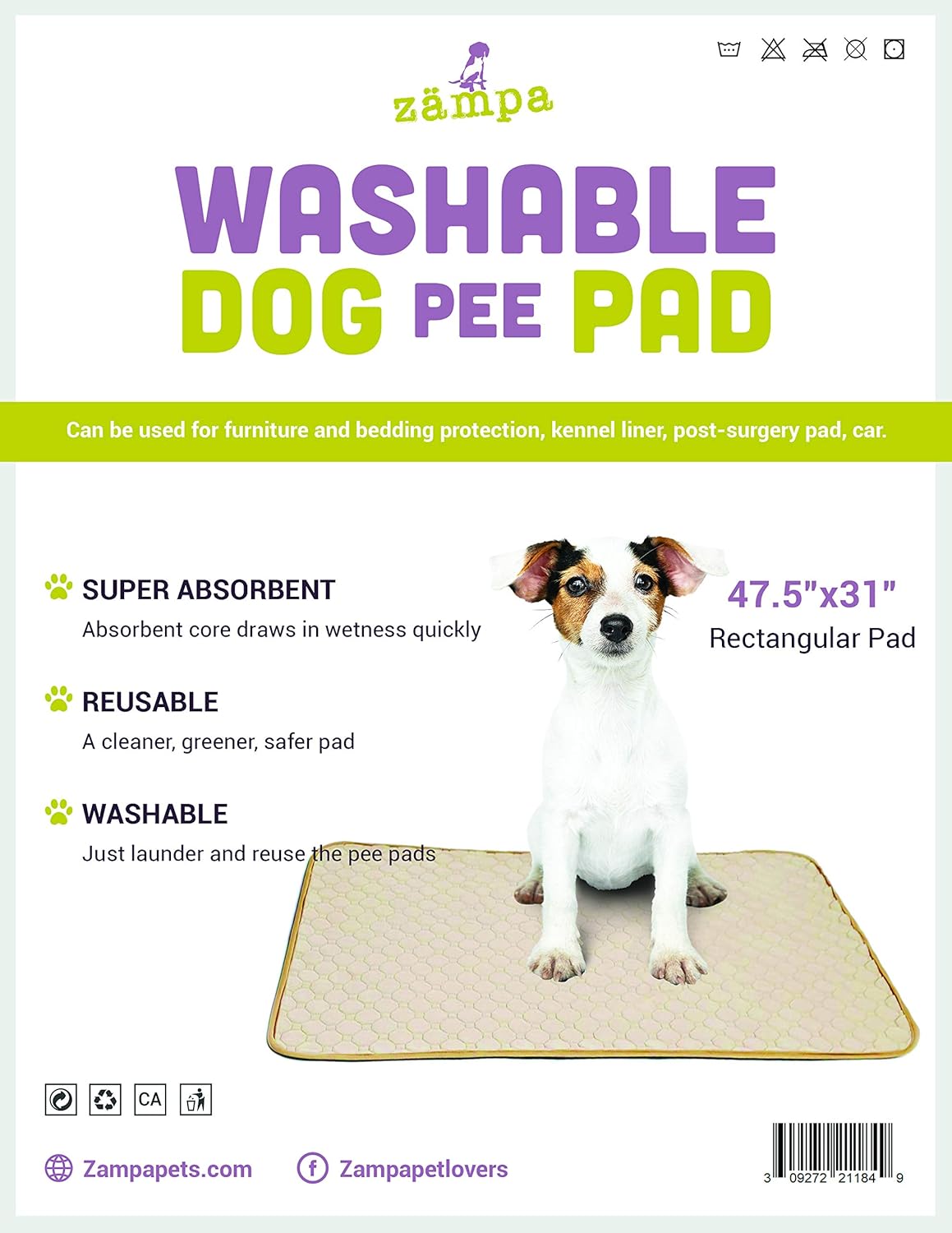 Zampa Pets Quality Whelp Round, Rectangular Shape Reusable Dog Pee Pads/Quilted, Fast Absorbing Dog Whelping Pad/Waterproof Puppy Training Mats/Machine Washable, Great for Playpen