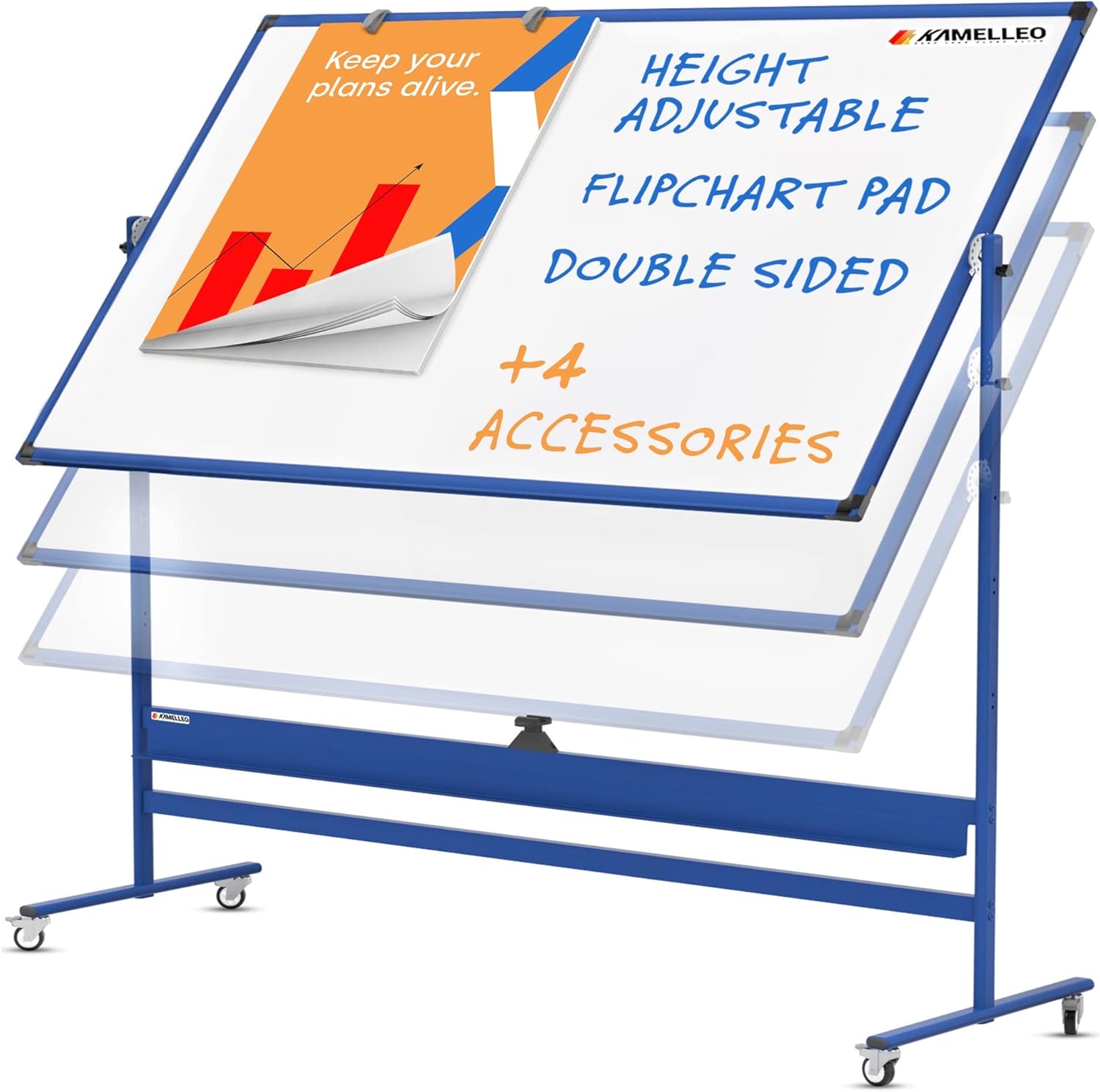 Mobile Whiteboard - 48x36 Large Height Adjust 360&deg; Rolling Double Sided Dry Erase Board, Magnetic White Board on Wheels, Office Classroom Portable Easel with Stand, Flip Chart Holders and Pad | Black