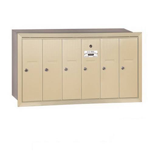 Salsbury Industries 3506SRU Vertical Mailbox - 6 Doors - Sandstone - Recessed Mounted - USPS Access