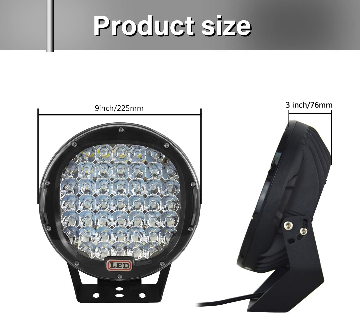 Willpower 9 inch 96W Black Round LED Spot Driving Work Light Bar Off Road Fog Driving Roof Bar Bumper for JeepSUV Truck ATV 4x4 Boat Off Road Head Light