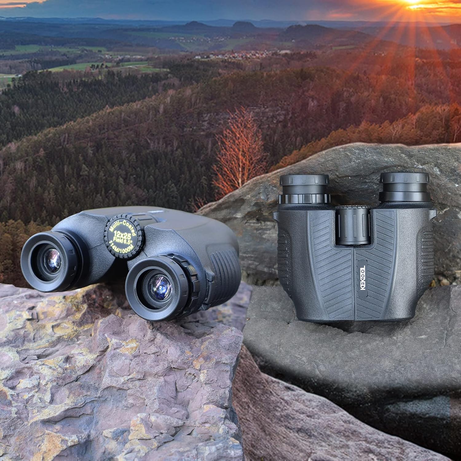 KEKOOL 12X25 Compact Binoculars for Adults Kids, Premium BAK-4 & FMC Optical Lens for Clear HD Scene, Waterproof and Portable for Travel, Theater, Bird Watching and Hunting