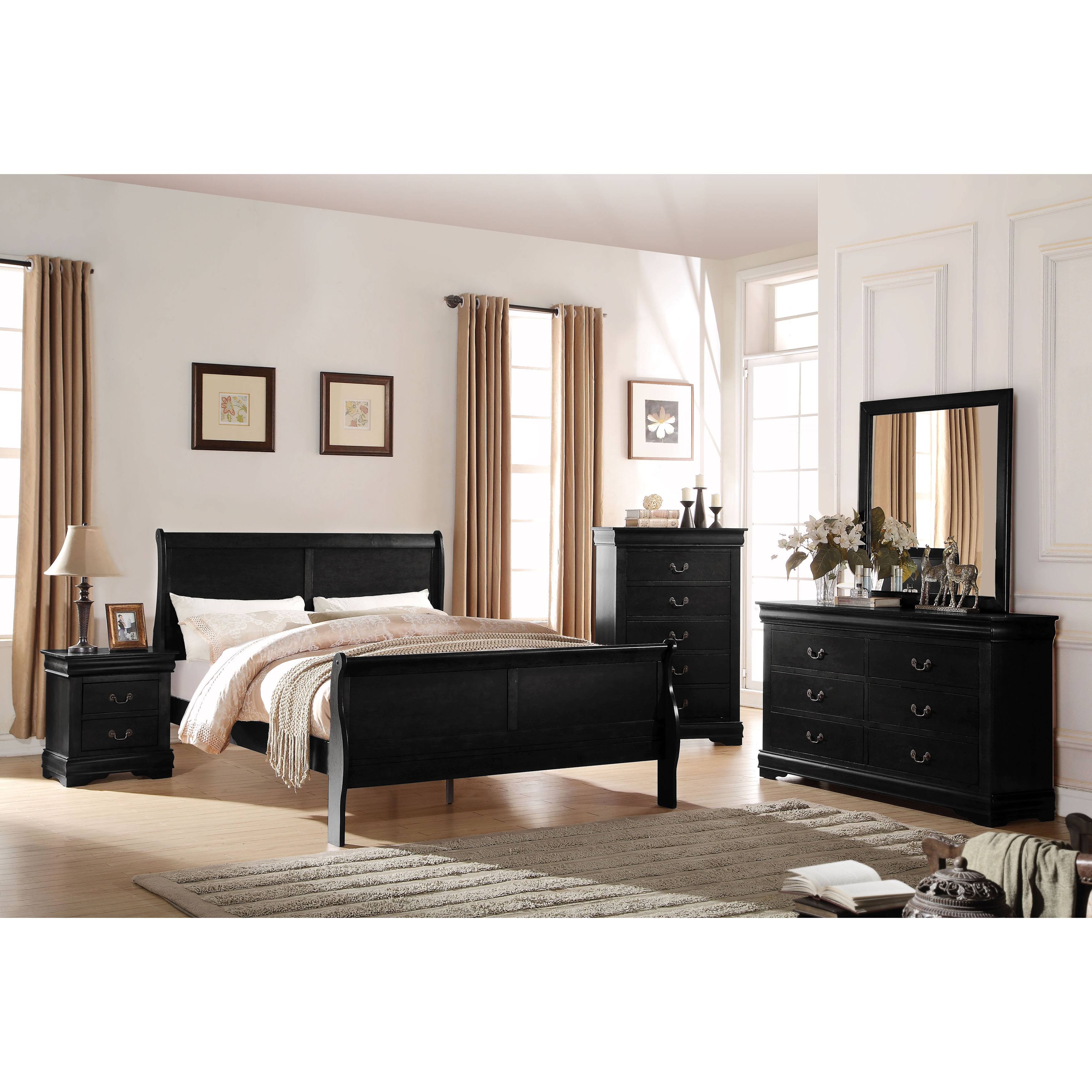Acme Furniture Louis Philippe Black 4-Piece Sleigh Bedroom Set (Twin)