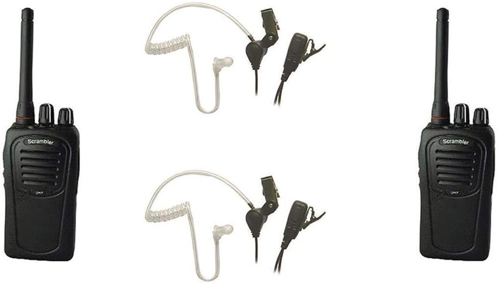 EARTEC 2 Pack Scrambler SC-1000PLUS Simplex Wireless 2-Way Radio with Li-Ion Battery - with 2 Pack SST Light-Weight Inline PTT Headset with Lapel Mic