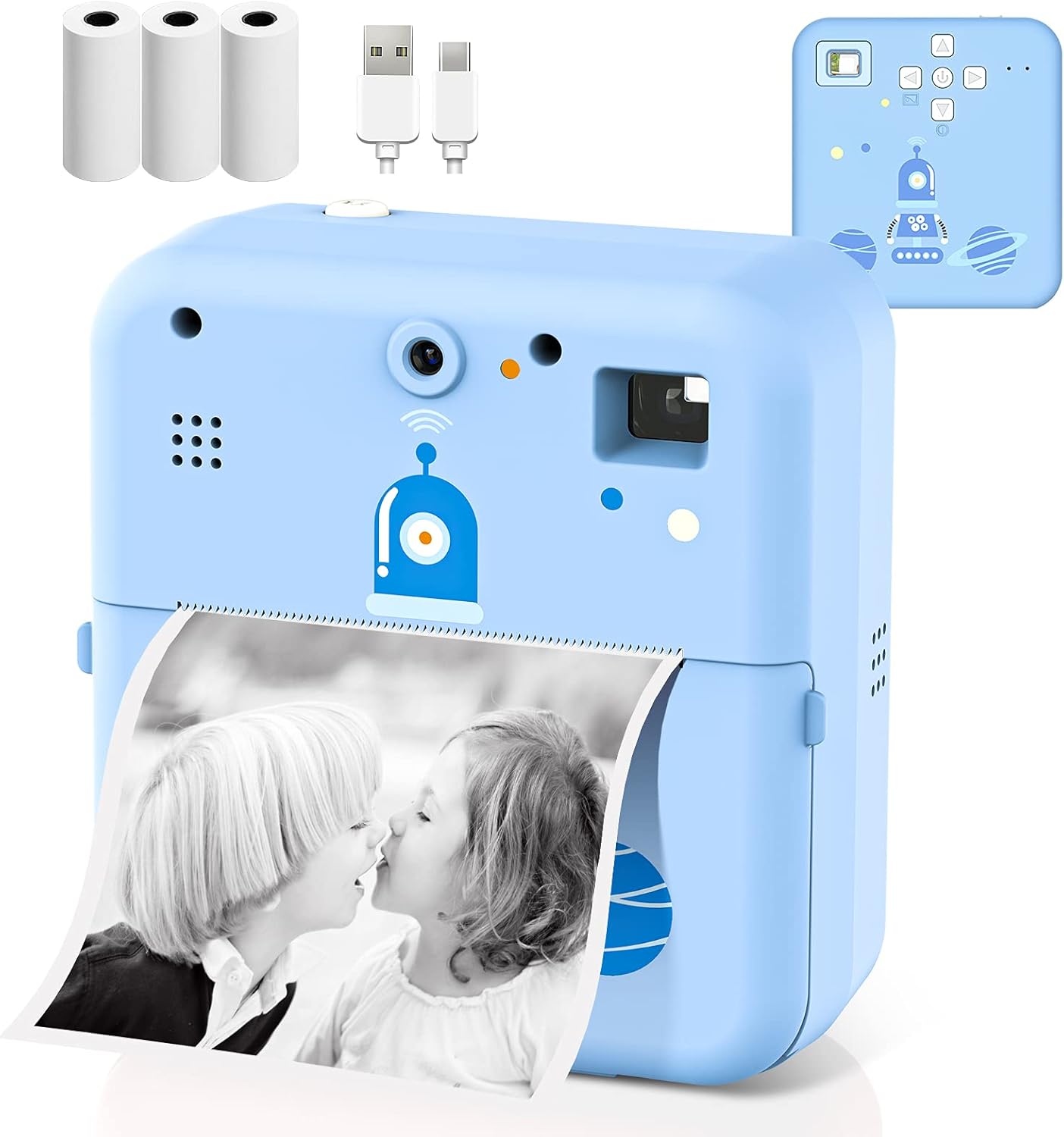 Instant Print Camera for Kids,Zero-Ink Thermal Printing Kids Camera with Viewfinder,3 Rolls Paper Film,Classic App,Compatible with iOS & Android,Blue Pack of 2