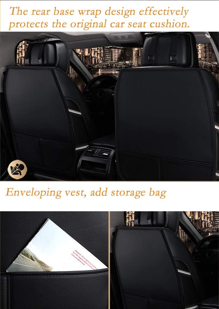 Saienon Luxury PU Leather Auto Car Seat Covers 5 Seats Full Set Universal Fit. (Luxurious Black-Gold)