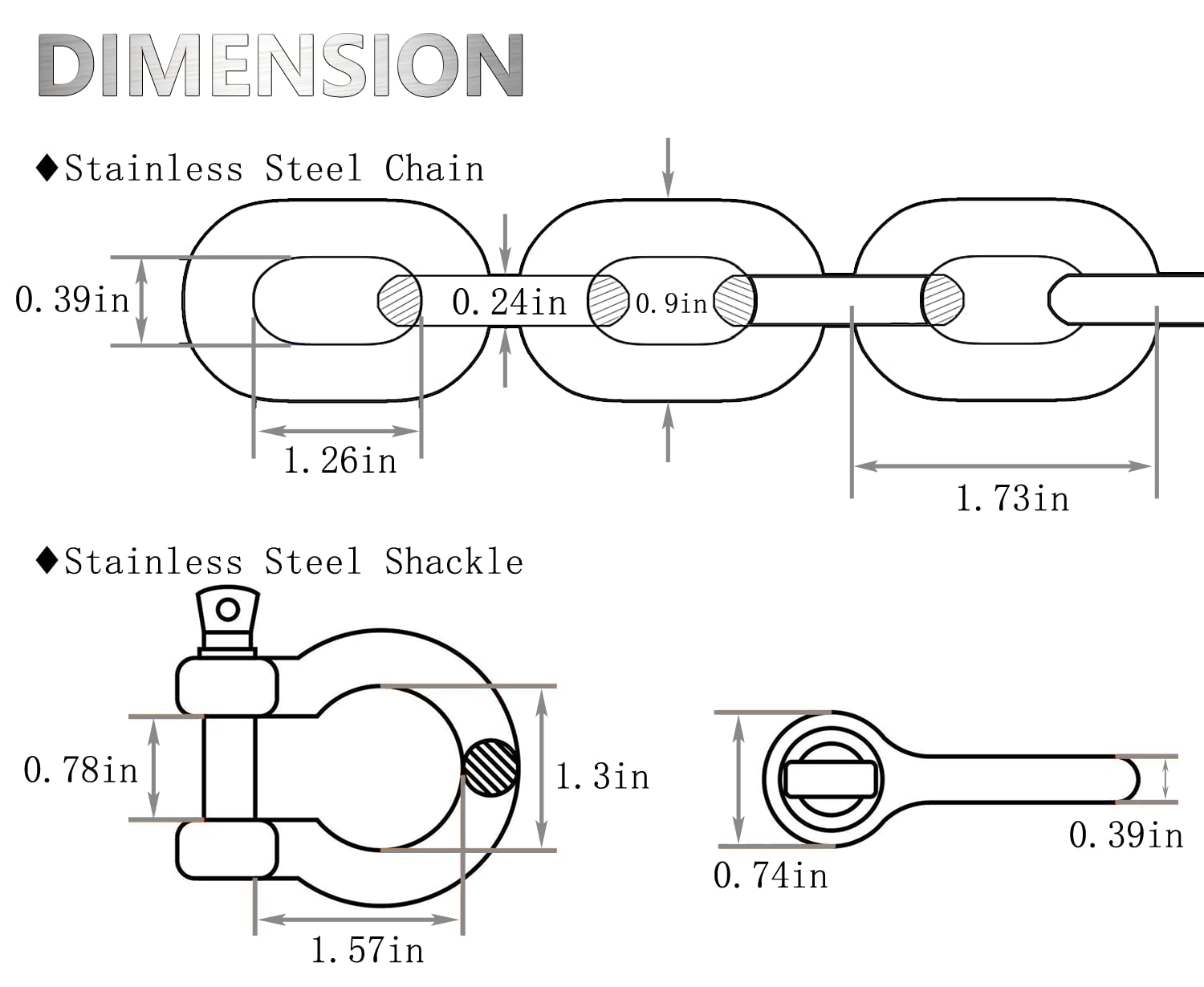 Stainless Steel Chain, Lsqurel 6.5ft 13ft Metal Chain Utility Chain Heavy Duty Chain for Guardrail, Swing, Lifting, Trailer etc (1/4in-6.5ft) Pack of 2