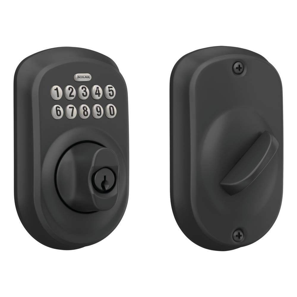Schlage Plymouth Matte Black Single-Cylinder Deadbolt 1-Cylinder Electronic Deadbolt Lighted Keypad | BE365 V Ply 622