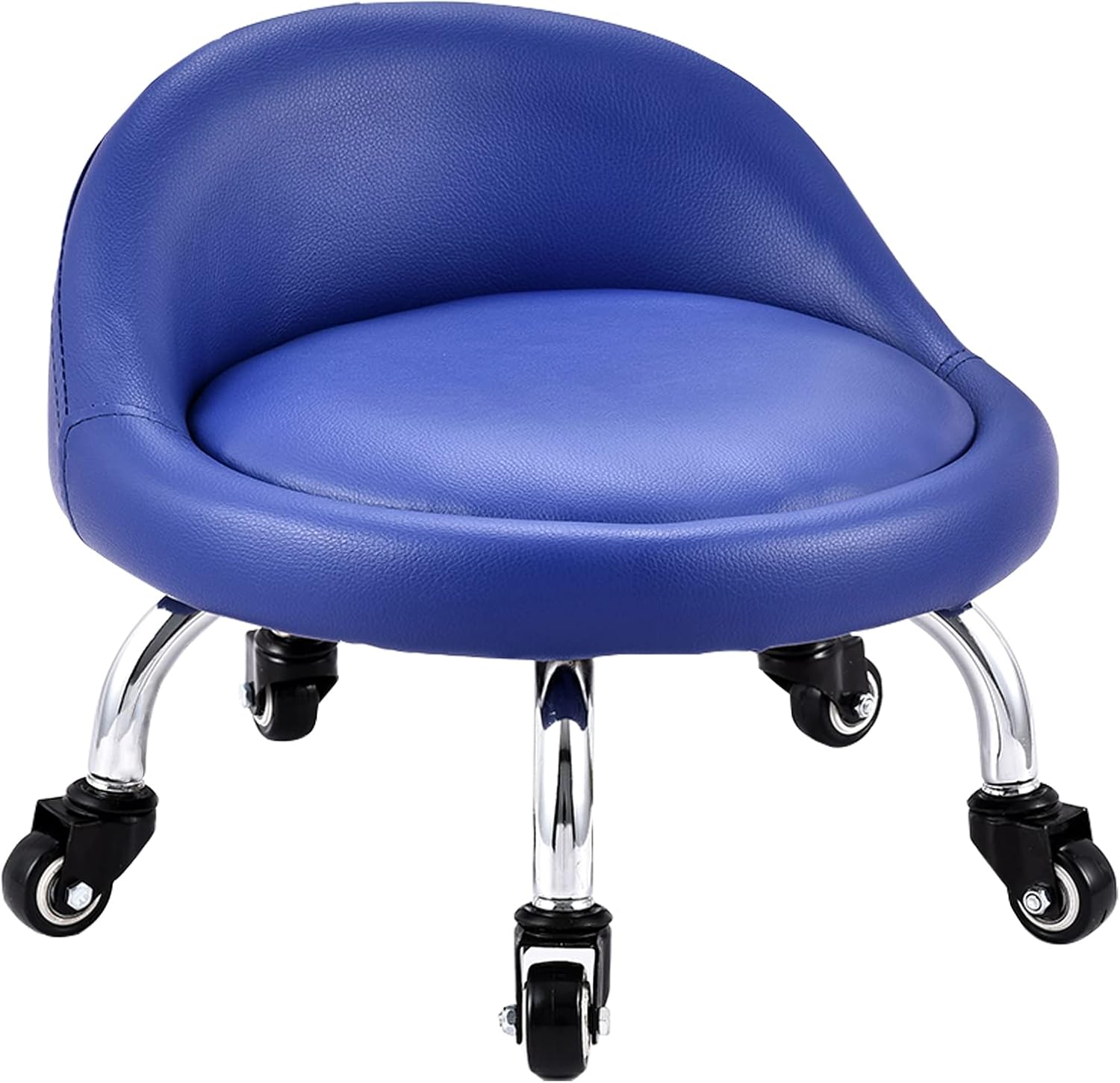 Low Stool with Wheels Backrest Short Floor Stool with Wheels,Qiwey Small 360 Rotating Rolling Stool Seats for Home Office Fitness Round Rolling Seat (Blue)