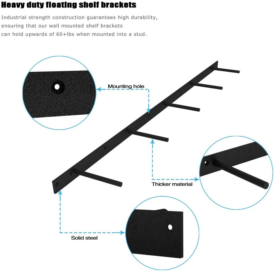 FRMSAET Heavy Duty 24/32/44/56 inches Wall Floating Shelf Bracket Space Saver Steel Invisible Hidden Wooden Shelf Supports Hardware - Screws and Wall Plugs Included (56 inches, 2 Pack)