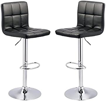 Home Square 2 Piece Faux Leather Tufted Adjustable Bar Stool Set in Black/Gray