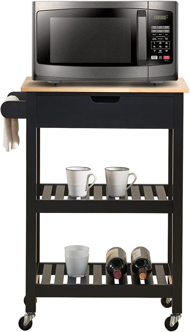 WOODEEM Microwave Carts Kitchen Carts with Storage and Drawers, Rolling Island for Kitchen, Small Kitchen Island on Wheels, Black