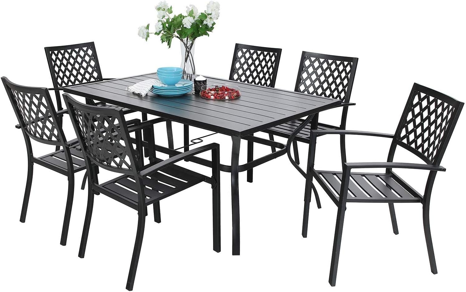 Sophia & William 7 Piece Metal Outdoor Patio Dining Bistro Sets with Umbrella Hole - 60