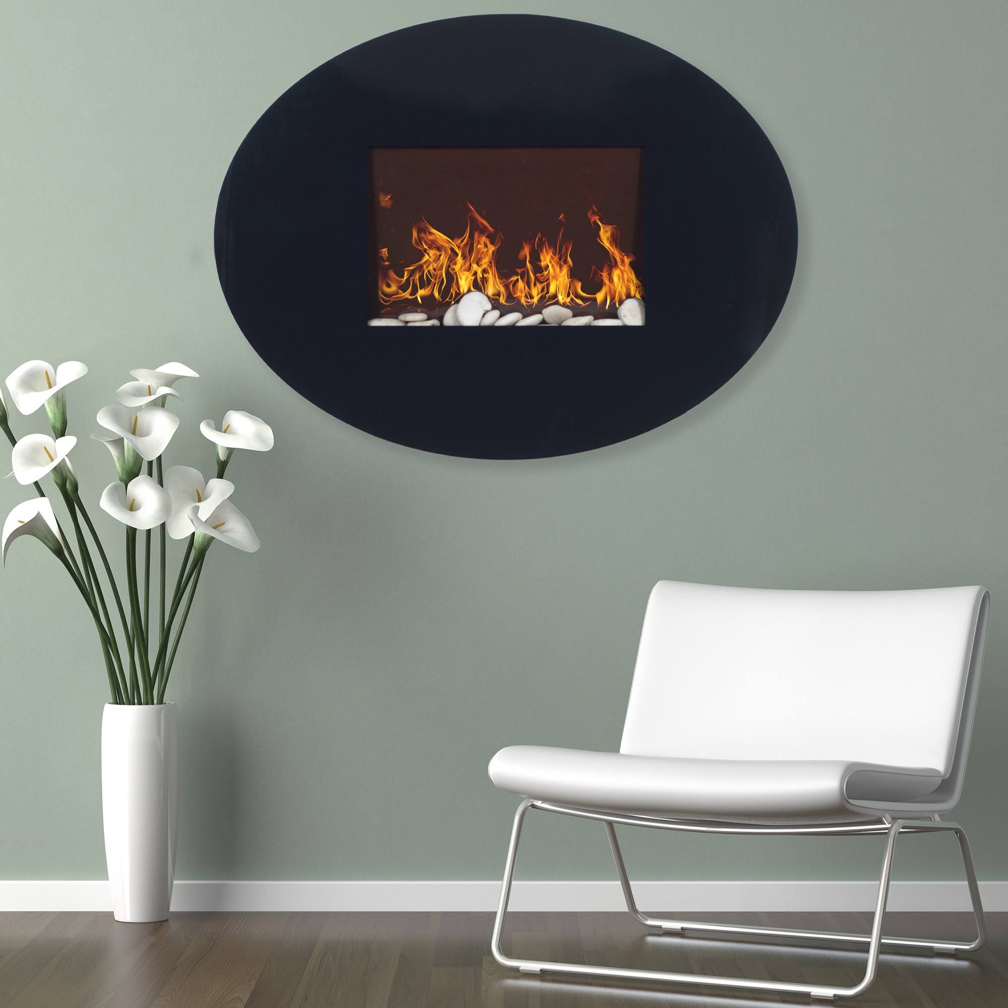 Northwest M029012 Black Oval Glass Electric Fireplace with Wall Mount