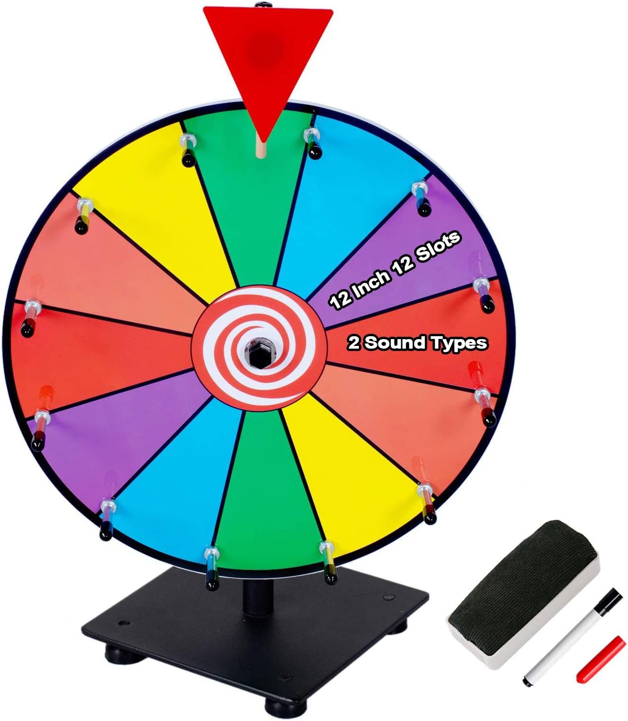 Klvied 12 Inch Heavy Duty Prize Wheel, 12 Slot Tabletop Color Spinning Wheel with 2 Model Clicker, Carnival Spin Wheel with Dry Erase Markers and Eraser for Trade Show, Fortune Spin Game Pack of 2