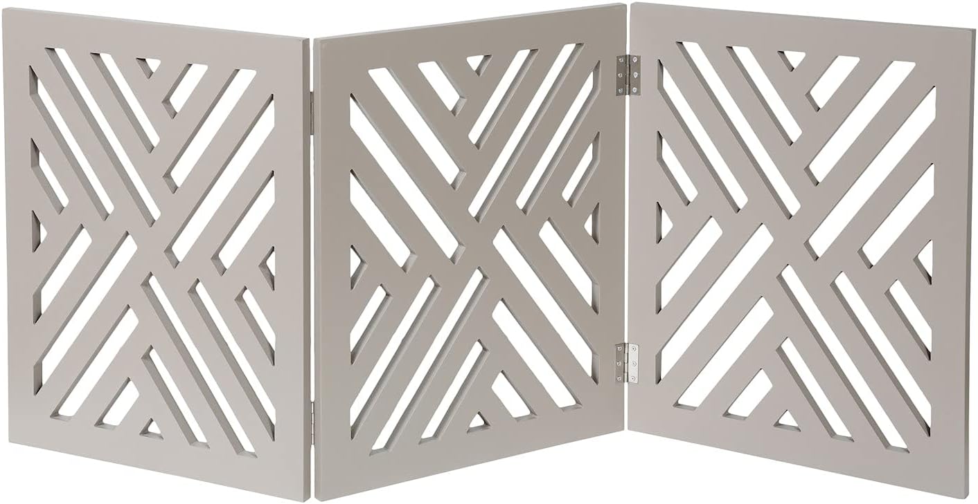HOME DISTRICT Freestanding Pet Gate - Wood 3 & 4-Panel Folding Dog Gate - Tri Fold/Quad Fold Dog Fence for Doorways Stairs -Decorative Pet Barrier Pack of 2