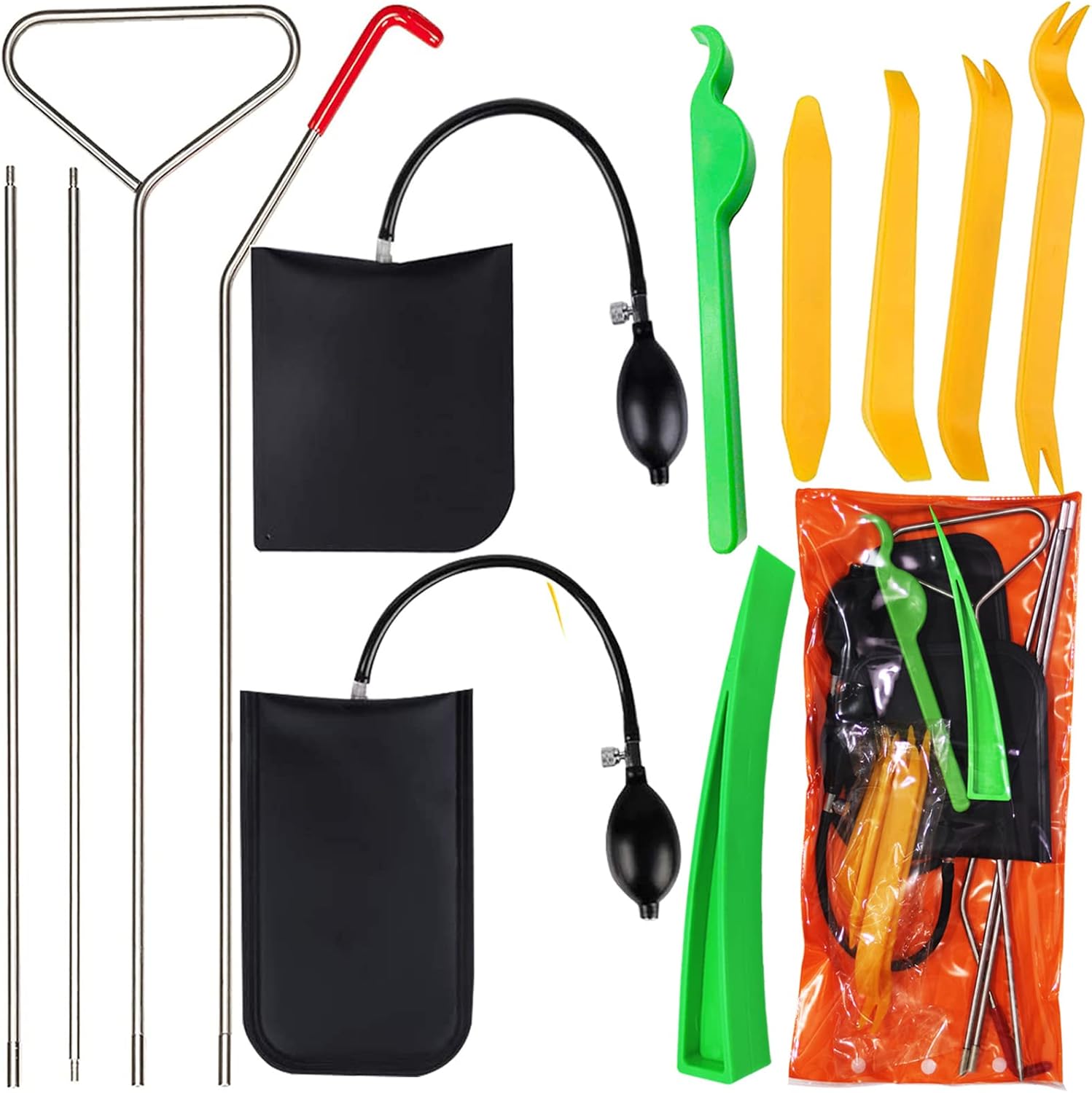 OUMANDE 12 Pcs Professional Long Reach Tool Kit, Emergency Car Kit with Big Easy Entry Long Big Reach Grabber, Inflatable Air Pump Wedge, Non Marring Wedge